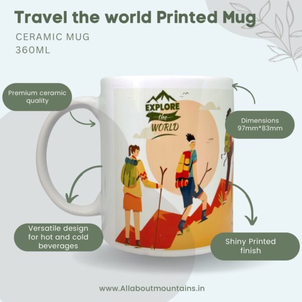 Travel The World Graphic, Ceramic Mug, 360 ML