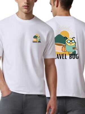 Travel Bug Front & Back Printed, Relaxed Fit Drop Shoulder T-shirt