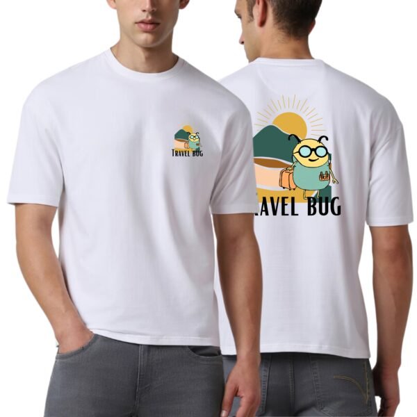 Travel Bug Front & Back Printed, Relaxed Fit Drop Shoulder T-shirt