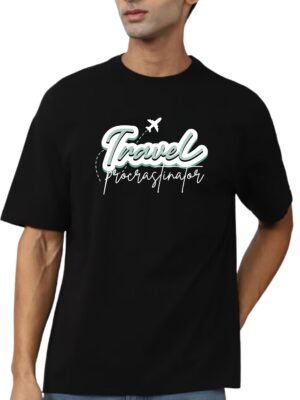 Travel Procrastinator Graphic, Relaxed Fit Drop Shoulder T-Shirt